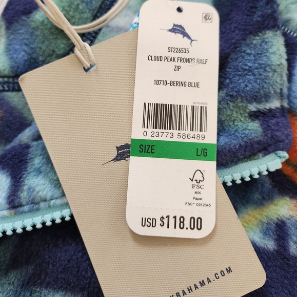 SOLD! Tommy Bahama 1/4 Zip Mock Coller Tropical pattern Fleece pullover- Size L - Picture 7 of 12